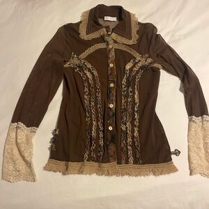 Euro boho Brown Lace Women's Button Down Shirt